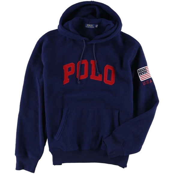 POLO Ralph Lauren Hoodie Fleece PULLOVER USA FLAG PATCH NAVY BLUE
RED logo - Picture 1 of 9